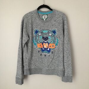 Kenzo Jungle Gray, Blue, and Orange Tiger Sweater